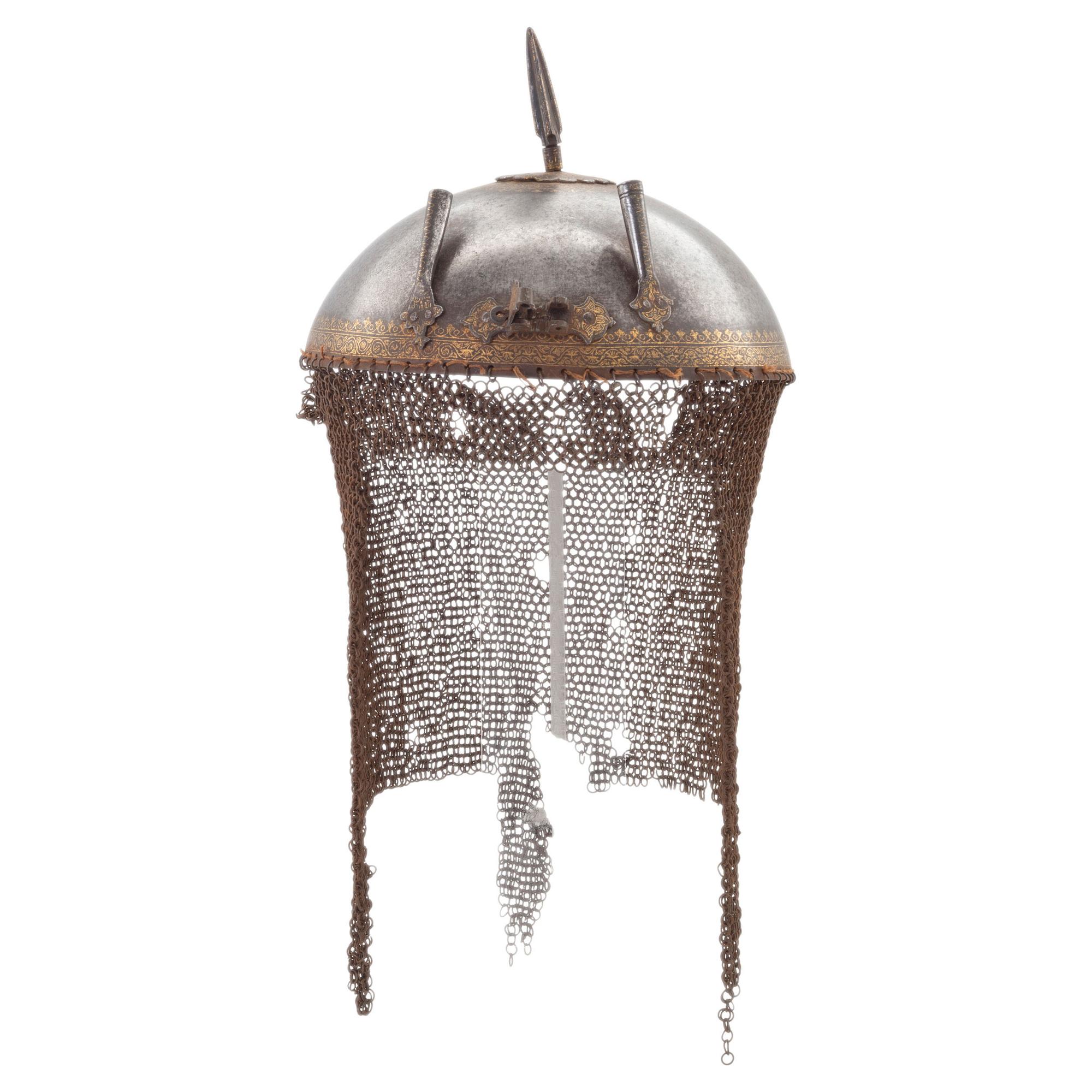 Indo Persian Kulah Khud Spiked Helmet with Chainmail Aventail