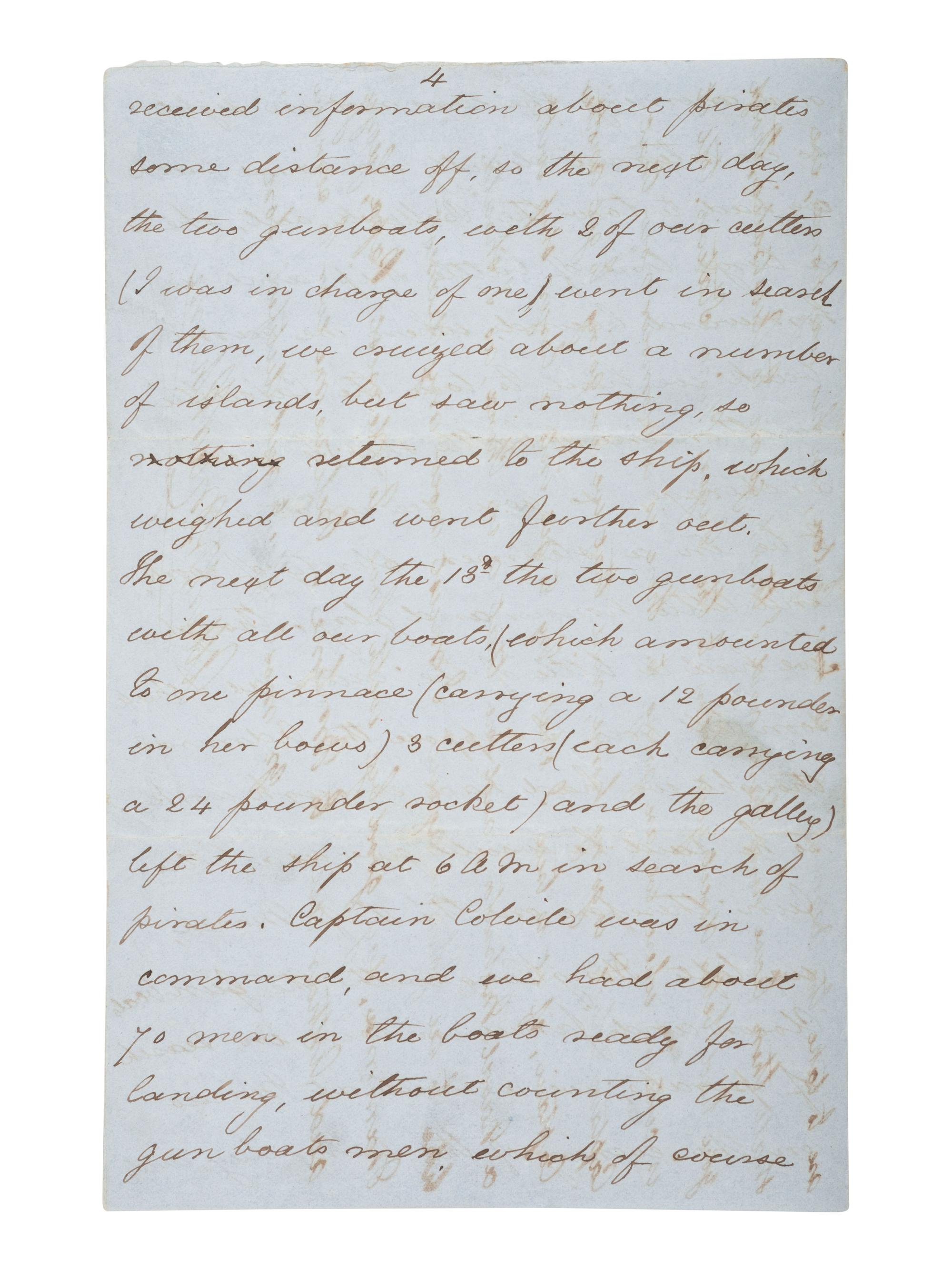 [MARITIME]. Markham, Sir Albert H. ALS on the HMS Niger describing pursuit of pirates. 1859.