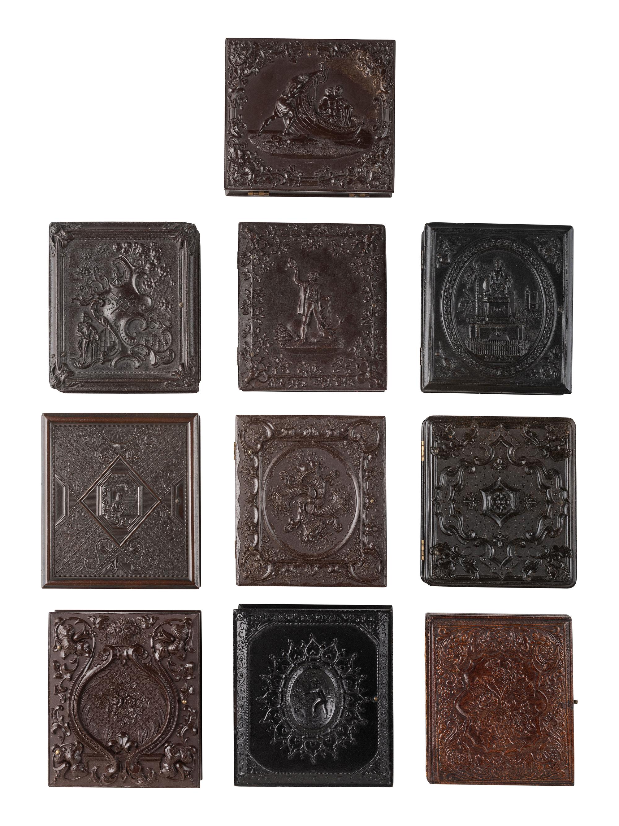 [EARLY PHOTOGRAPHY]. 9 figural, floral, and geometric Union cases containing images of women.
