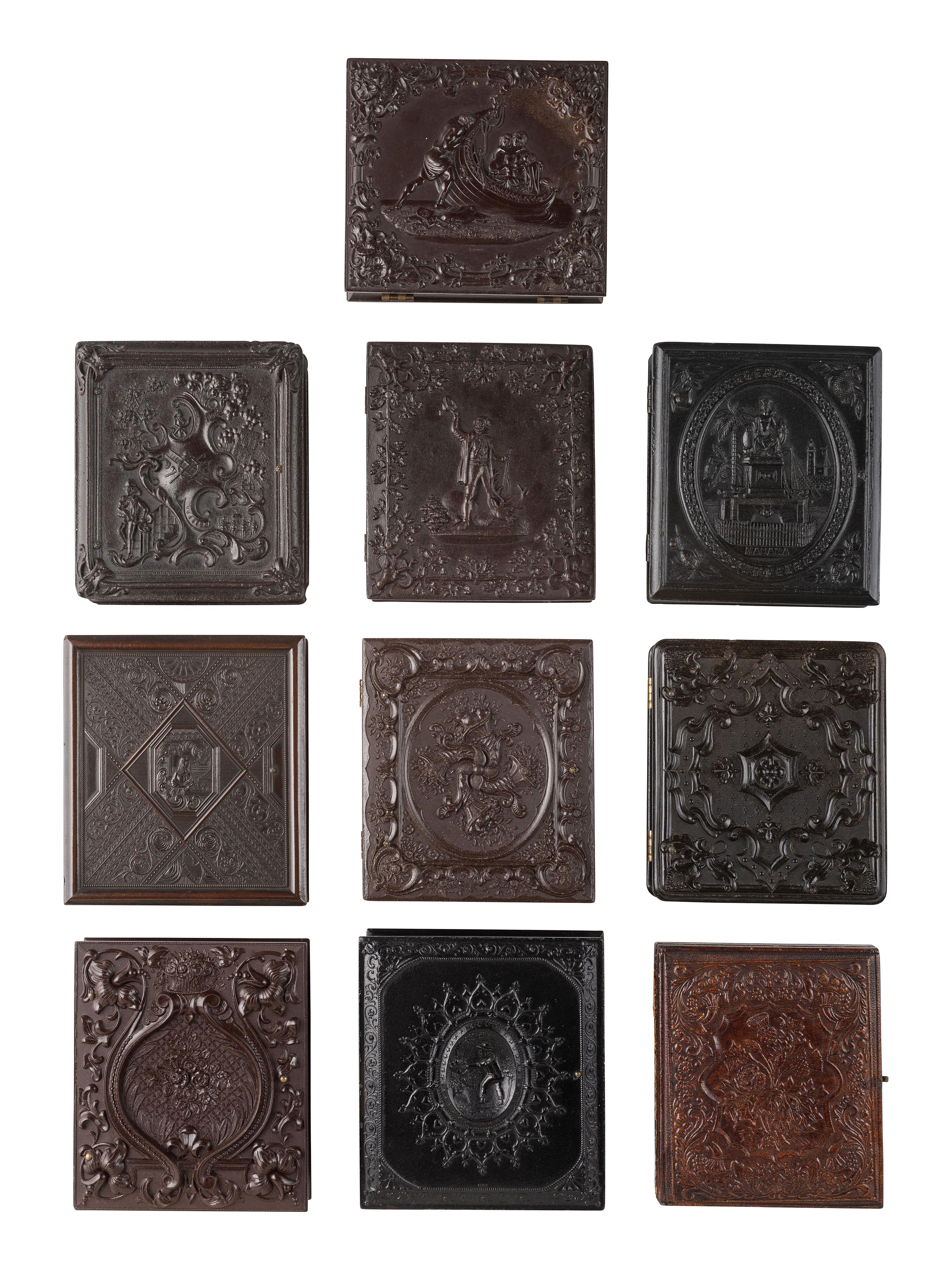 [EARLY PHOTOGRAPHY]. 9 figural, floral, and geometric Union cases containing images of women.