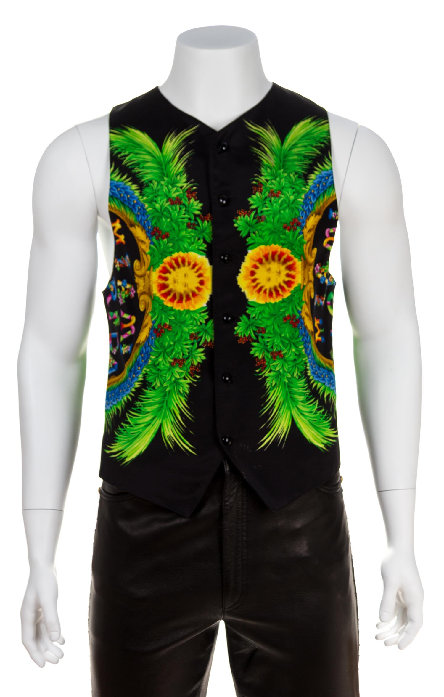 A Gianni Versace Black Rayon and Cotton Print Vest, Size 48.