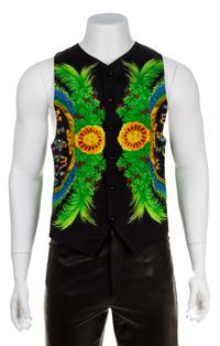 A Gianni Versace Black Rayon and Cotton Print Vest, Size 48.
