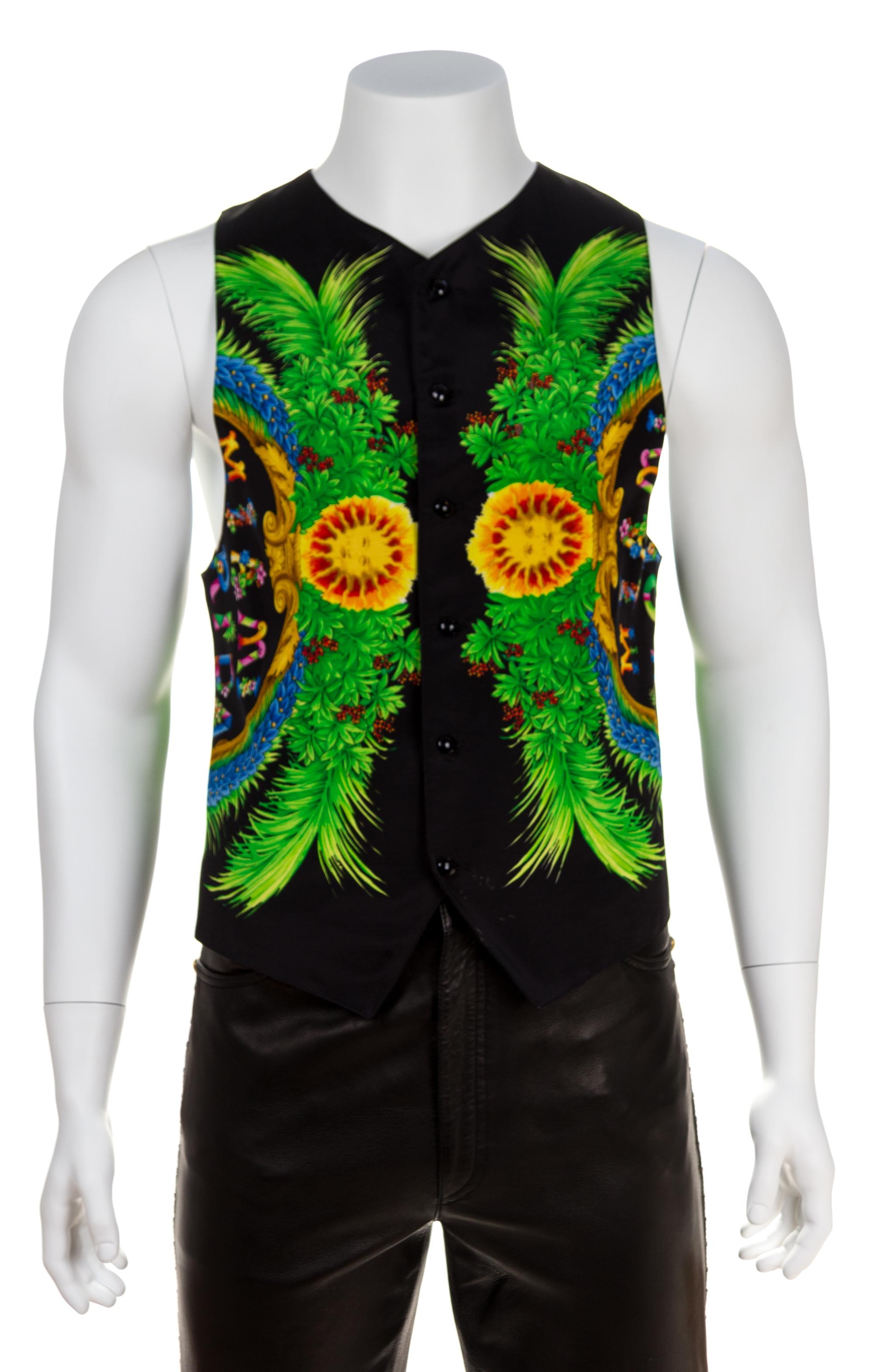 A Gianni Versace Black Rayon and Cotton Print Vest, Size 48.