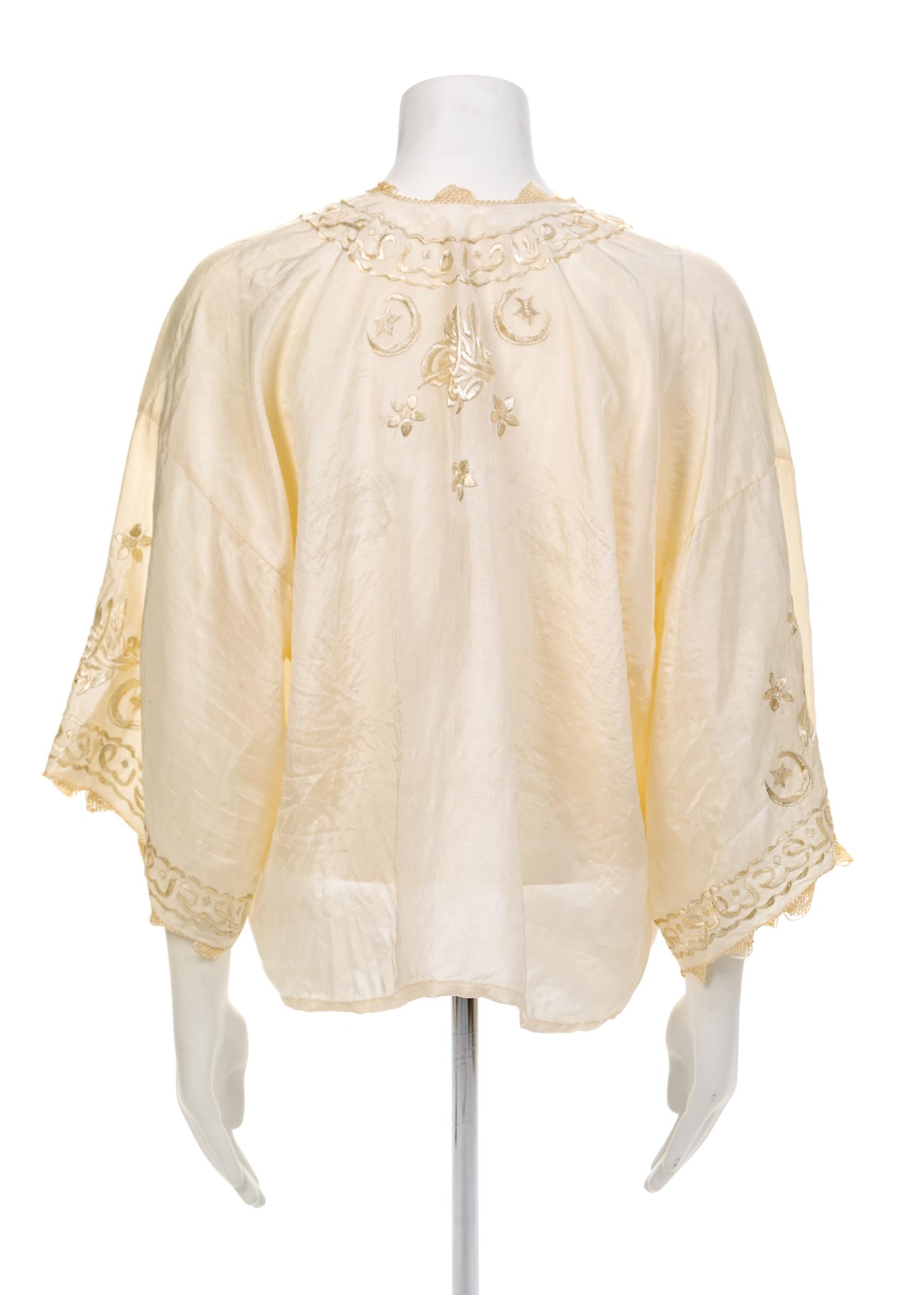 Embroidered Cream Silk Jacket with Crescent Moon and Star, 1910-30s