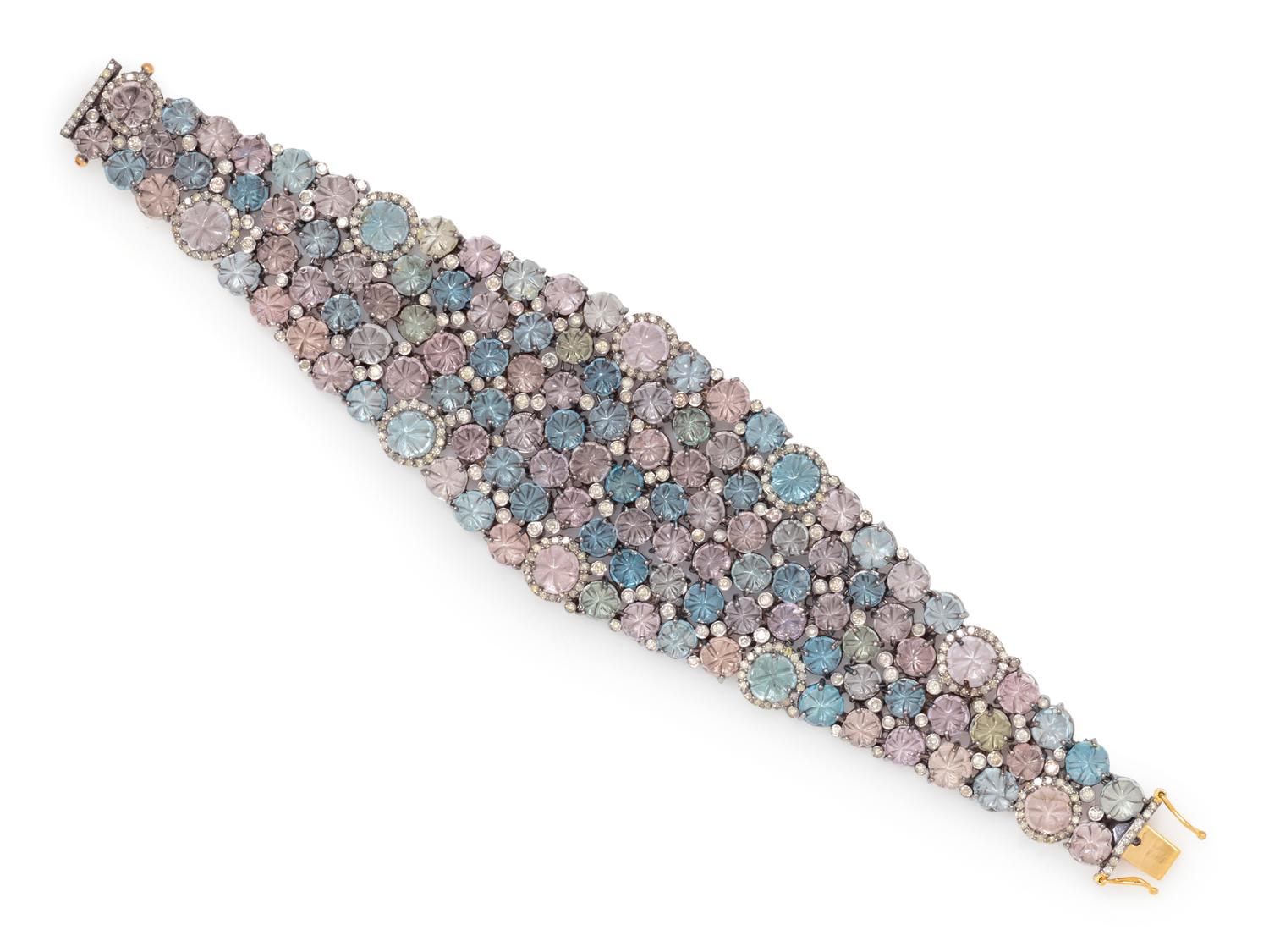 AQUAMARINE, MORGANITE AND DIAMOND BRACELET