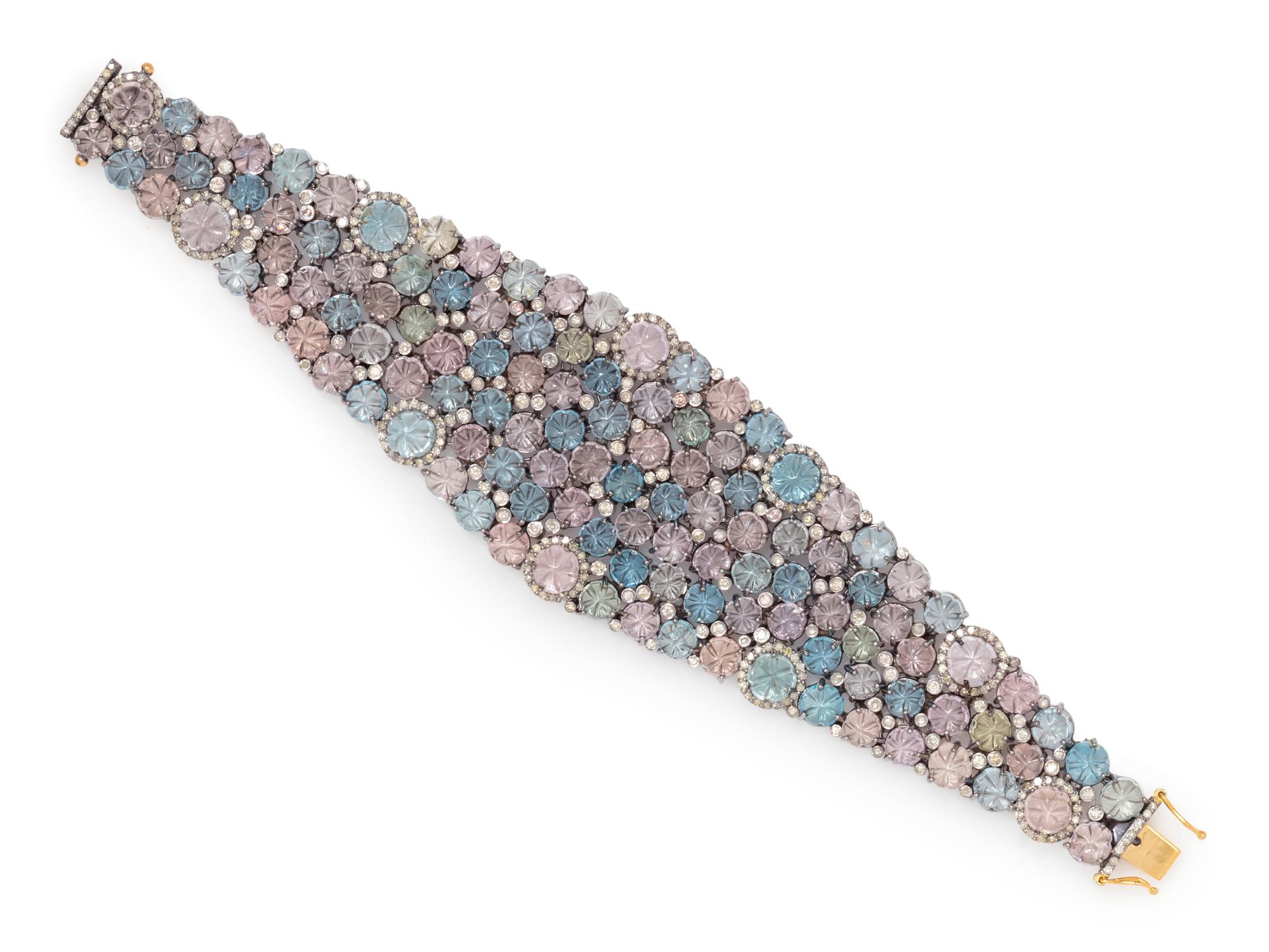 AQUAMARINE, MORGANITE AND DIAMOND BRACELET