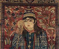A Persian Pictorial Wool Rug in a Giltwood Frame