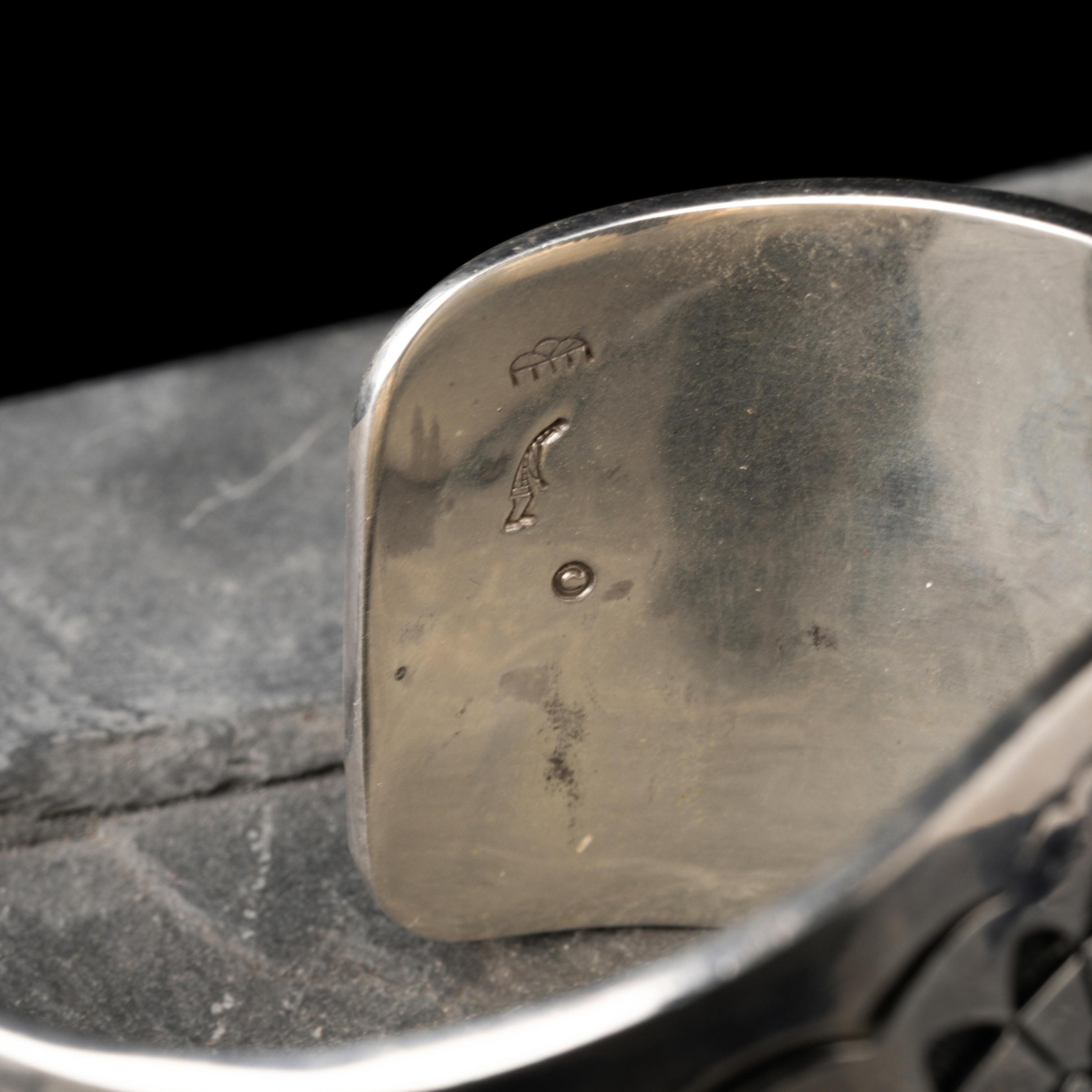 Victor Coochwytewa (Hopi, 1922-2011) — Silver Overlay Katsina and Pueblo Cuff Bracelet