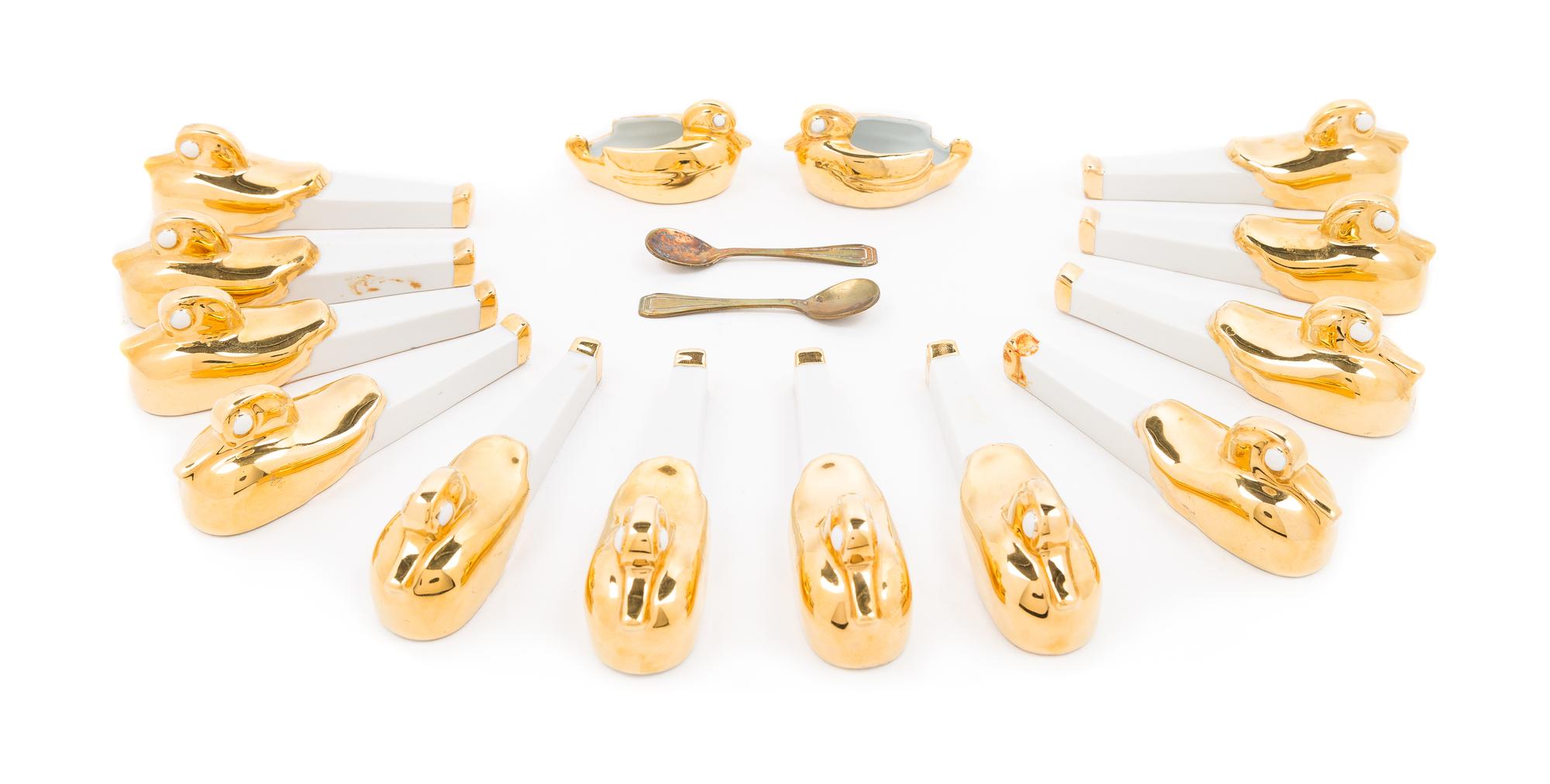 Art Deco, ROBJ, France, 1930s, a set of knife rests, with accompanying salts and spoons