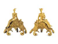 A Pair of French Gilt Bronze Chenets