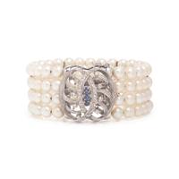 Cultured Pearl, White Gold, and Sapphire Bracelet