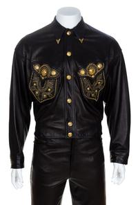 A Gianni Versace Black Leather Men's Jacket, No size.
