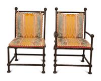 Eight Spanish Style Bronzed Metal Dining Chairs