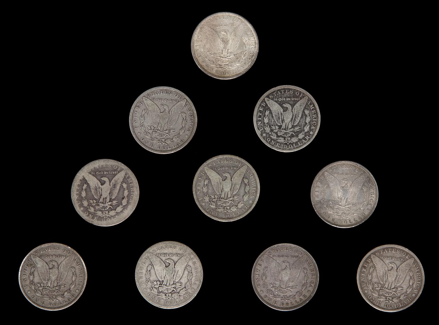 A Collection of Ten United States Morgan Silver Dollar Coins