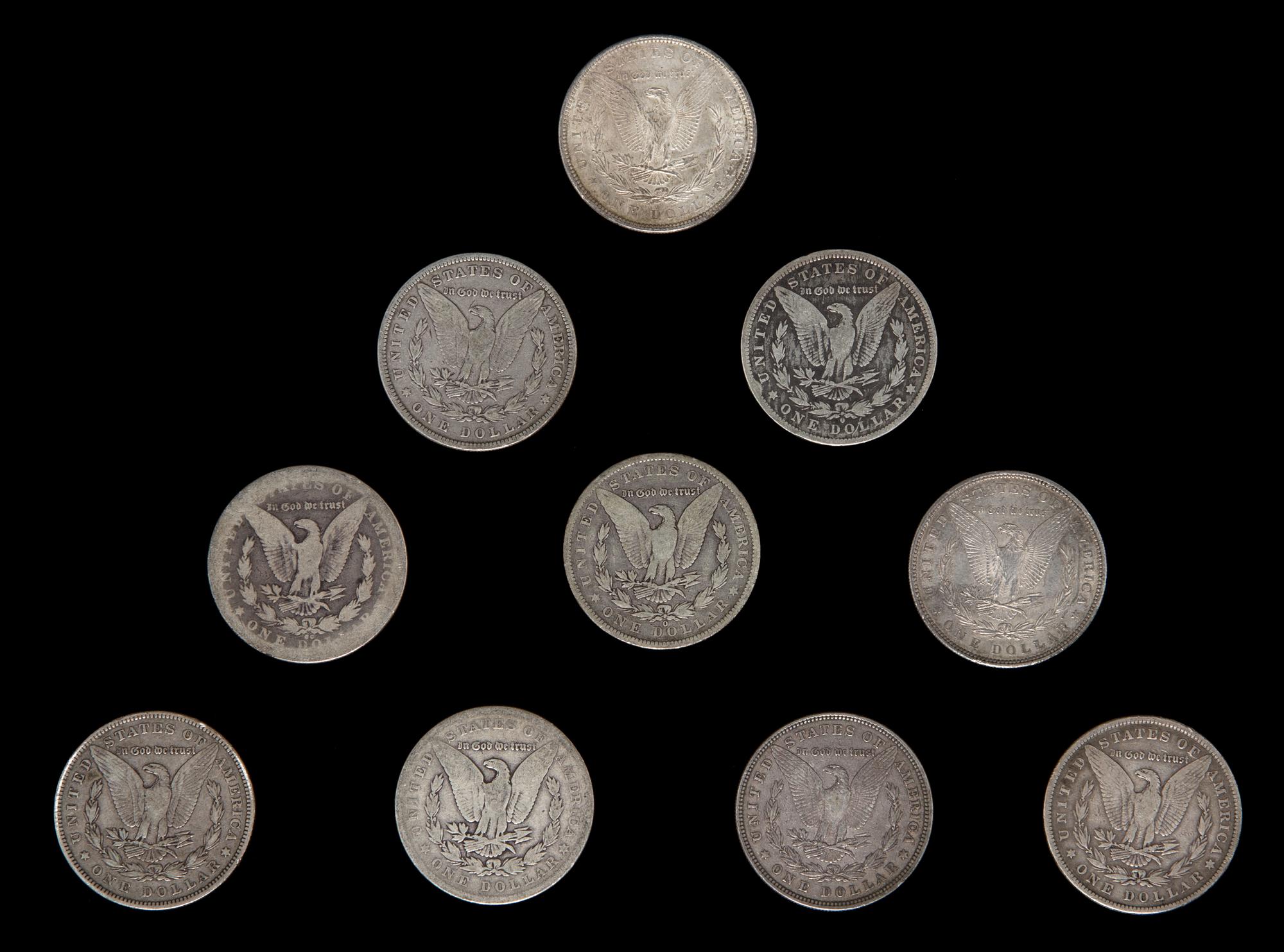 A Collection of Ten United States Morgan Silver Dollar Coins