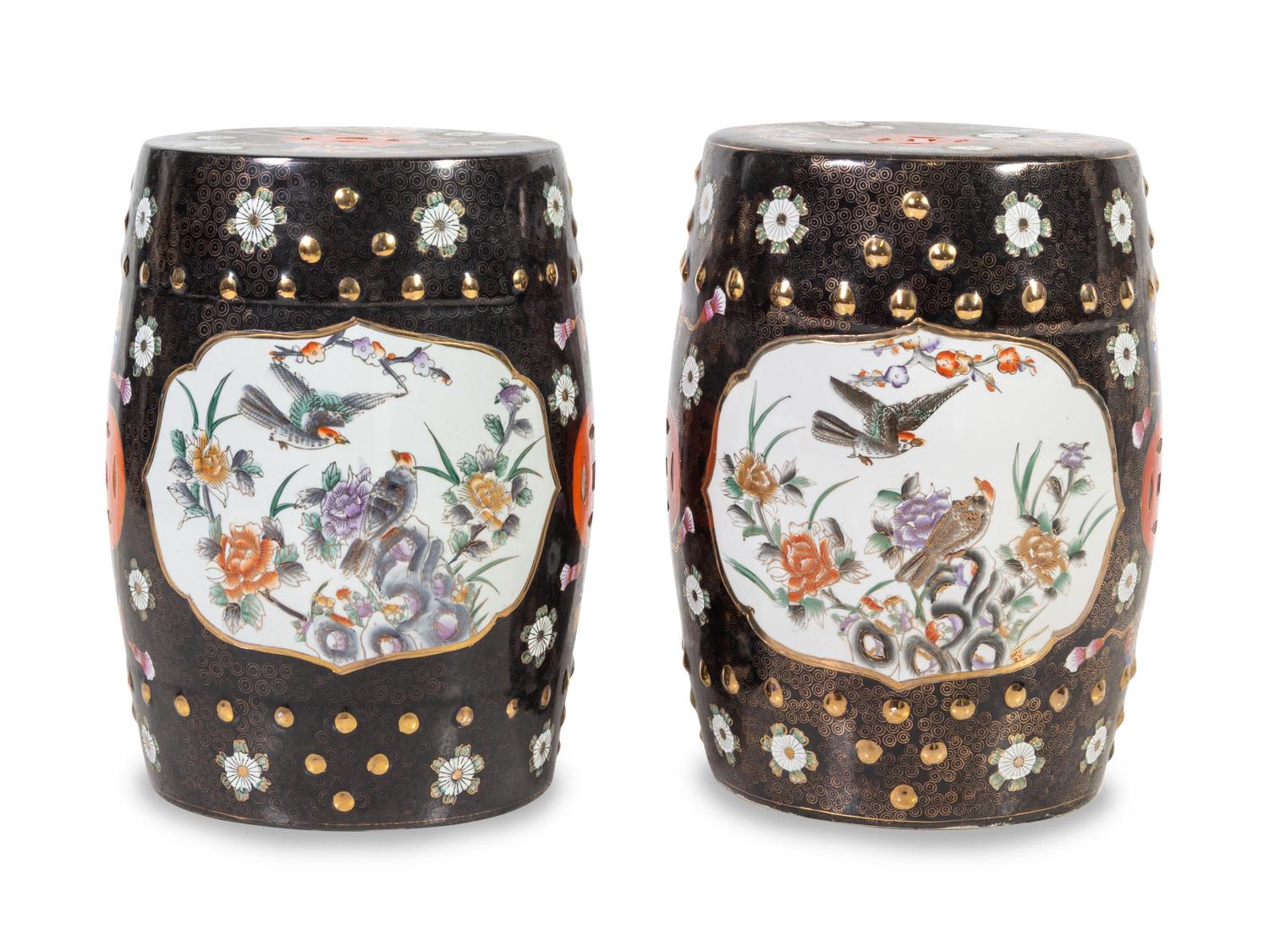 A Pair of Chinese Famille Garden Stools