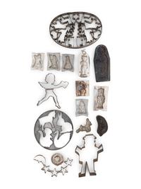 Sixteen Tin and Copper Figural Cookie Cutters and Candy Molds