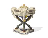 A Wedgwood Majolica Tripod Censer and Pierced Cover