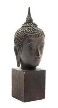 A Cambodian Bronze Head of Buddha Height 6 inches. — 19TH CENTURY