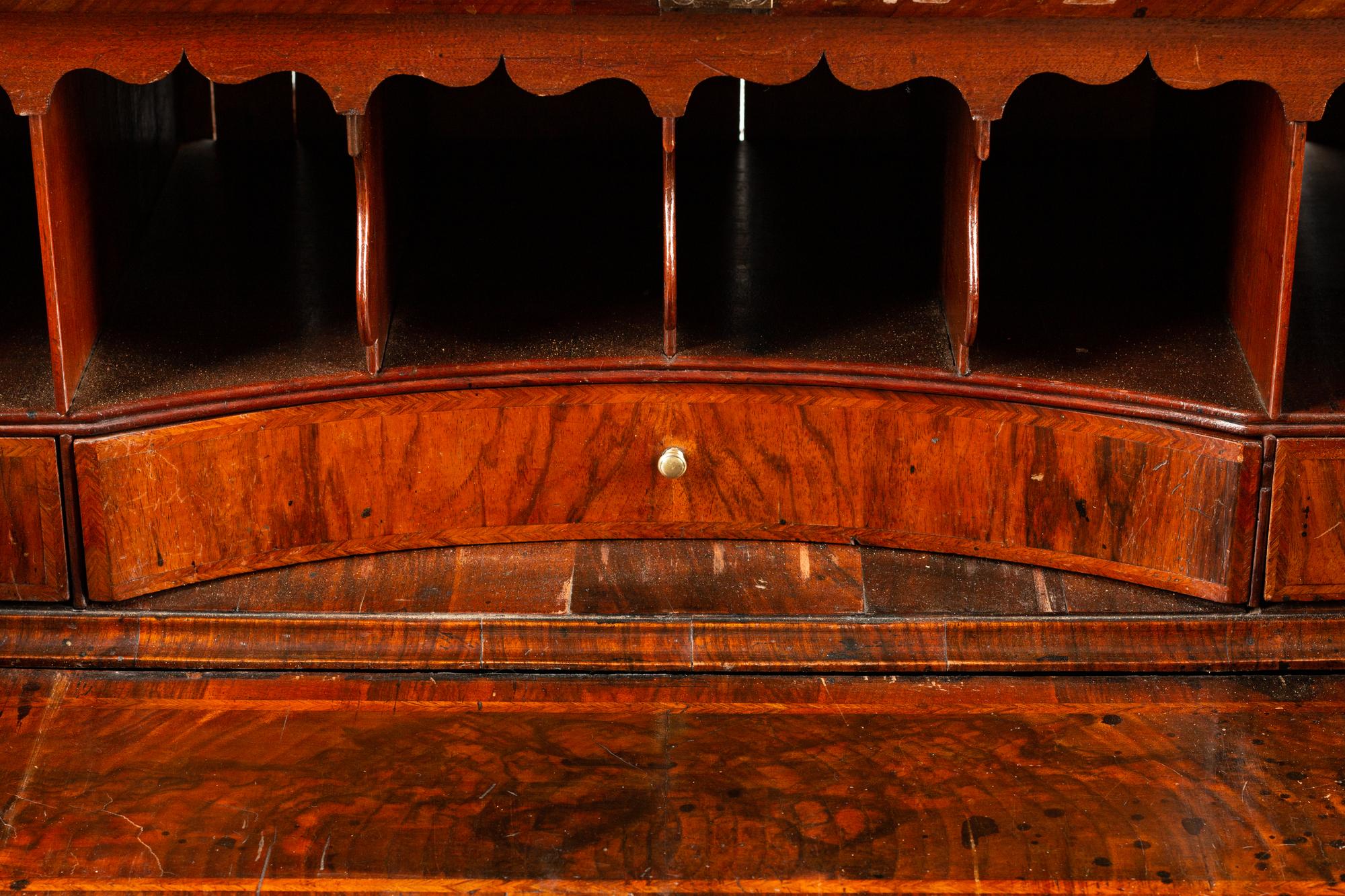 A George II Burl Walnut Slant-Front Secretary Bookcase