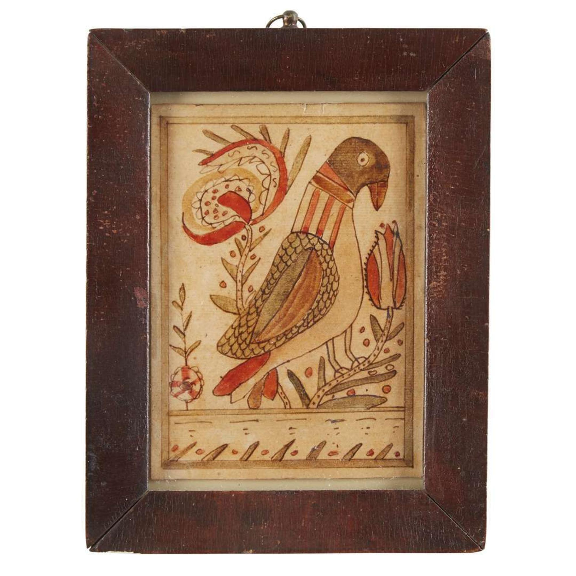 Fraktur drawing Bird on tulip branch, early 19th century