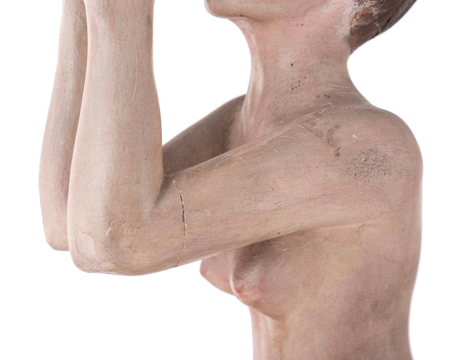 Two Painted Folk Art Carvings of Nude Women