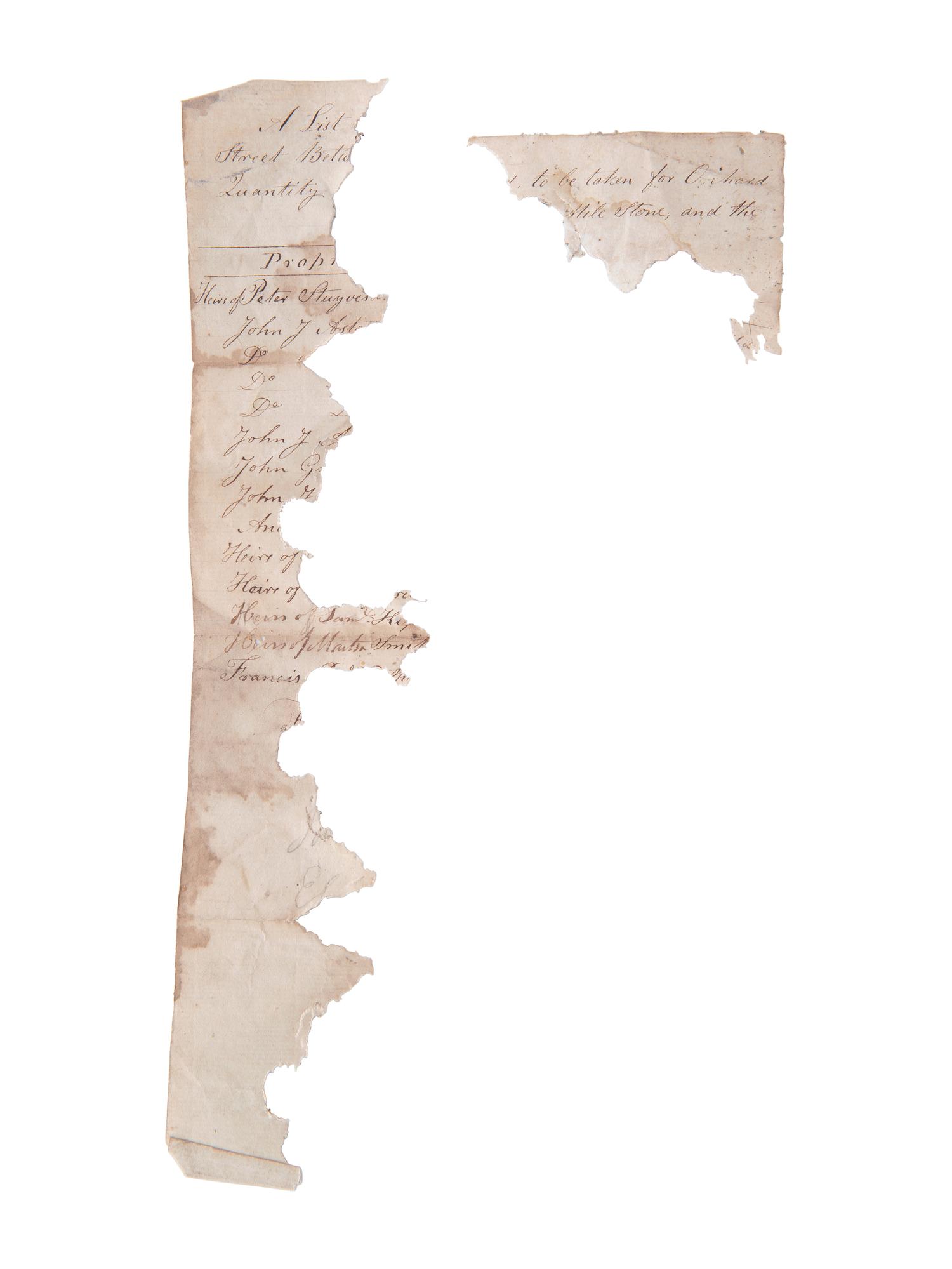 A collection of lenses and partial manuscript list referencing locations where Fitz telescopes would be sent, found in the workshop of George W. Fitz, Peconic, New York.