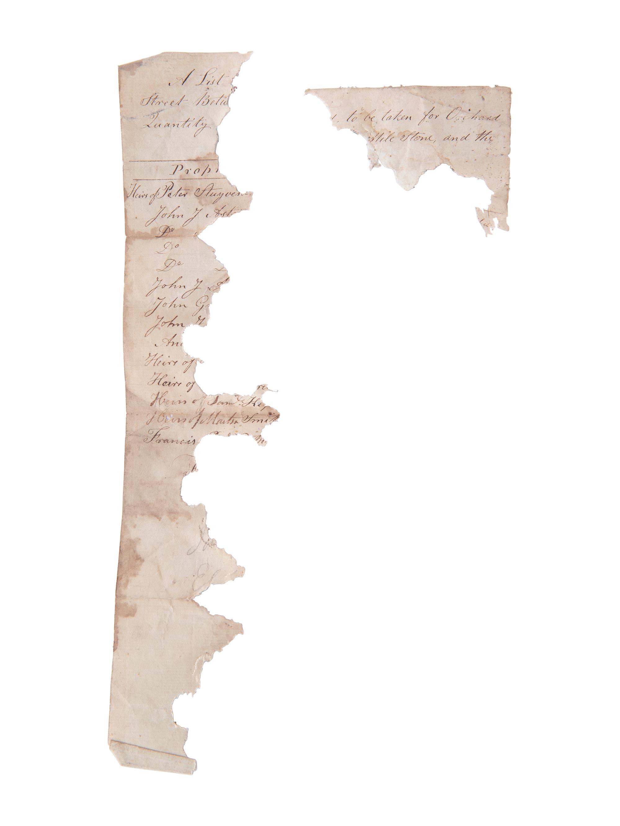 A collection of lenses and partial manuscript list referencing locations where Fitz telescopes would be sent, found in the workshop of George W. Fitz, Peconic, New York.