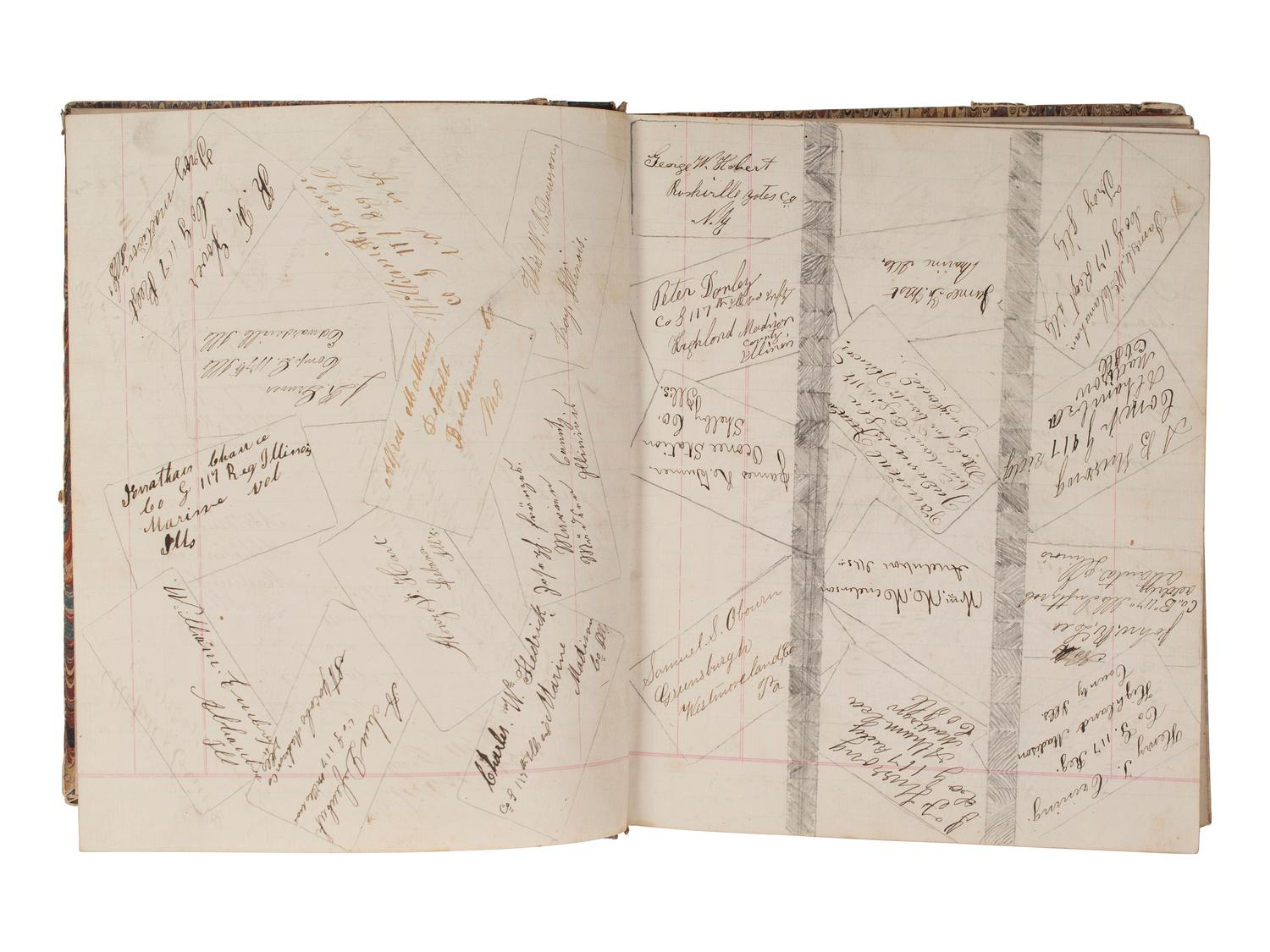 [CIVIL WAR]. Immediate post-war journal containing entries from 30+ soldiers of the 117th Illinois Infantry.