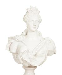 A Pair of Italian White Glazed Ceramic Busts on Pedestal Bases