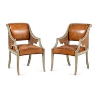 A Pair of Swedish Neoclassical Style Painted Armchairs