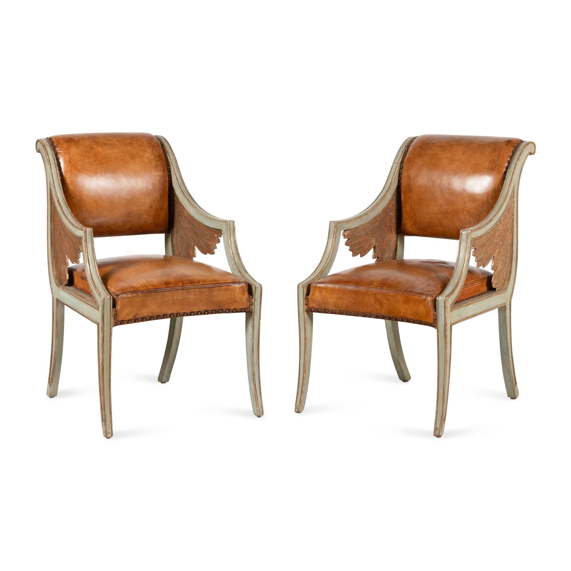 A Pair of Swedish Neoclassical Style Painted Armchairs