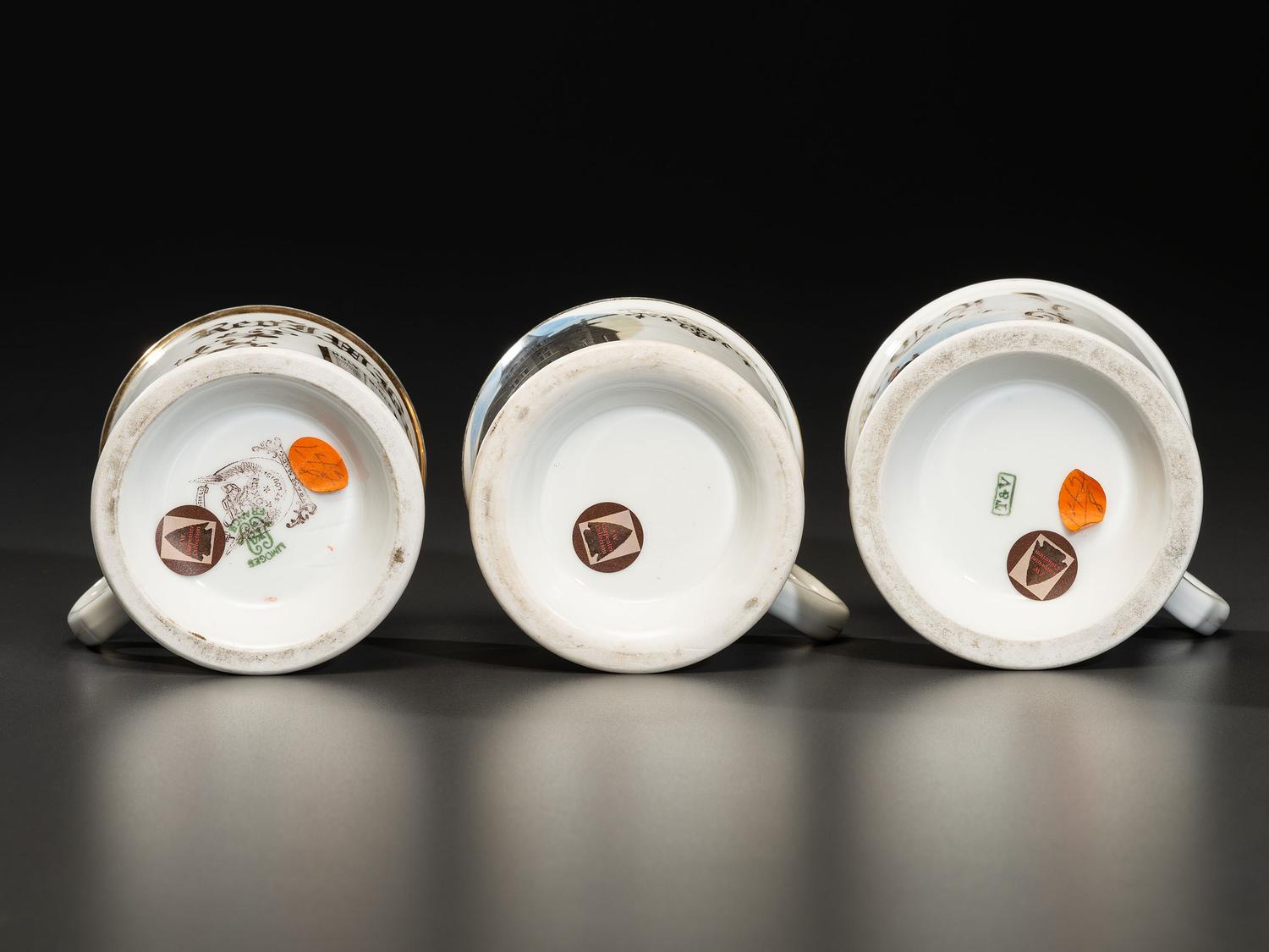 Three Porcelain Occupational Shaving Mugs of Religious Interest