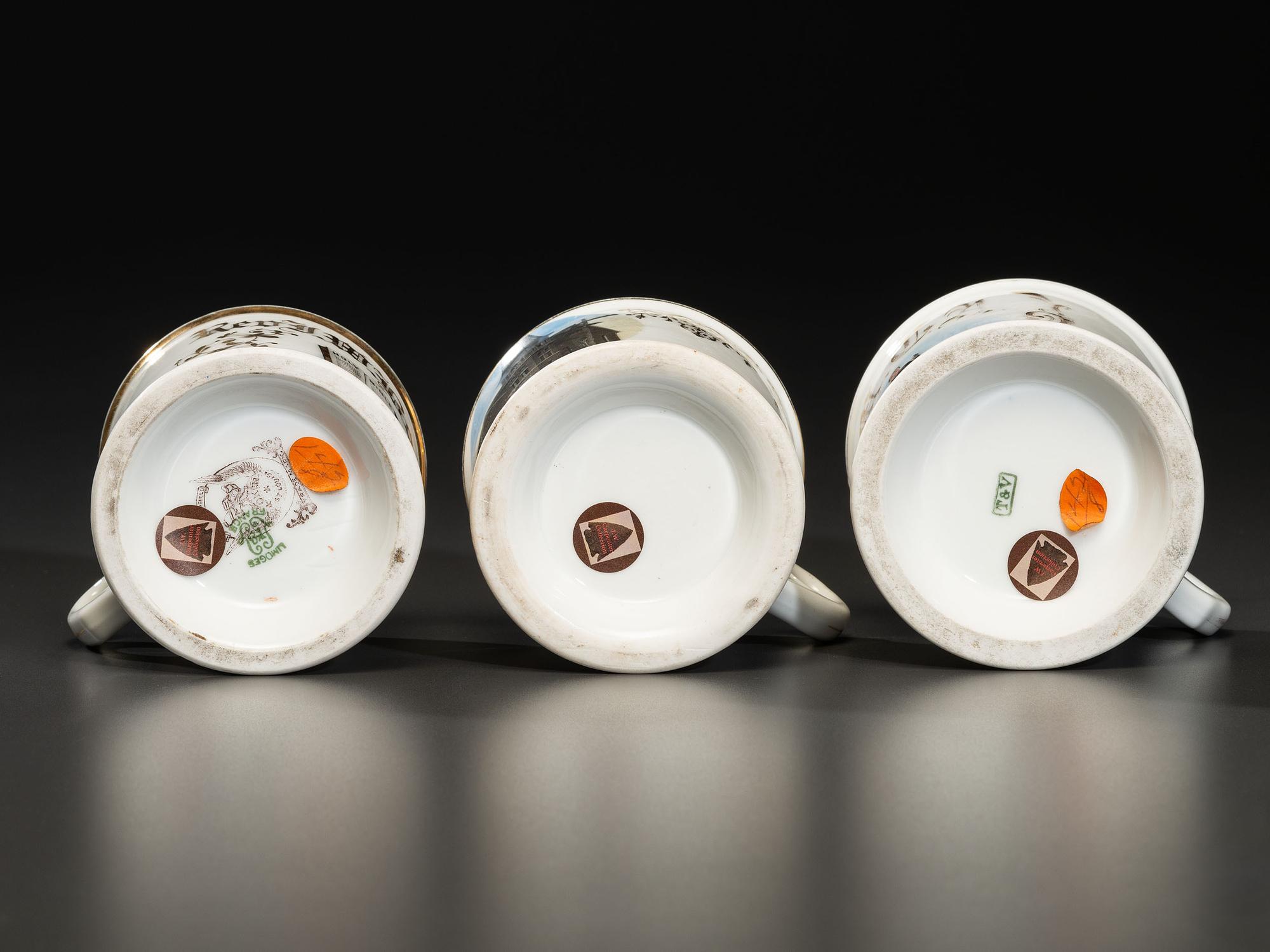 Three Porcelain Occupational Shaving Mugs of Religious Interest