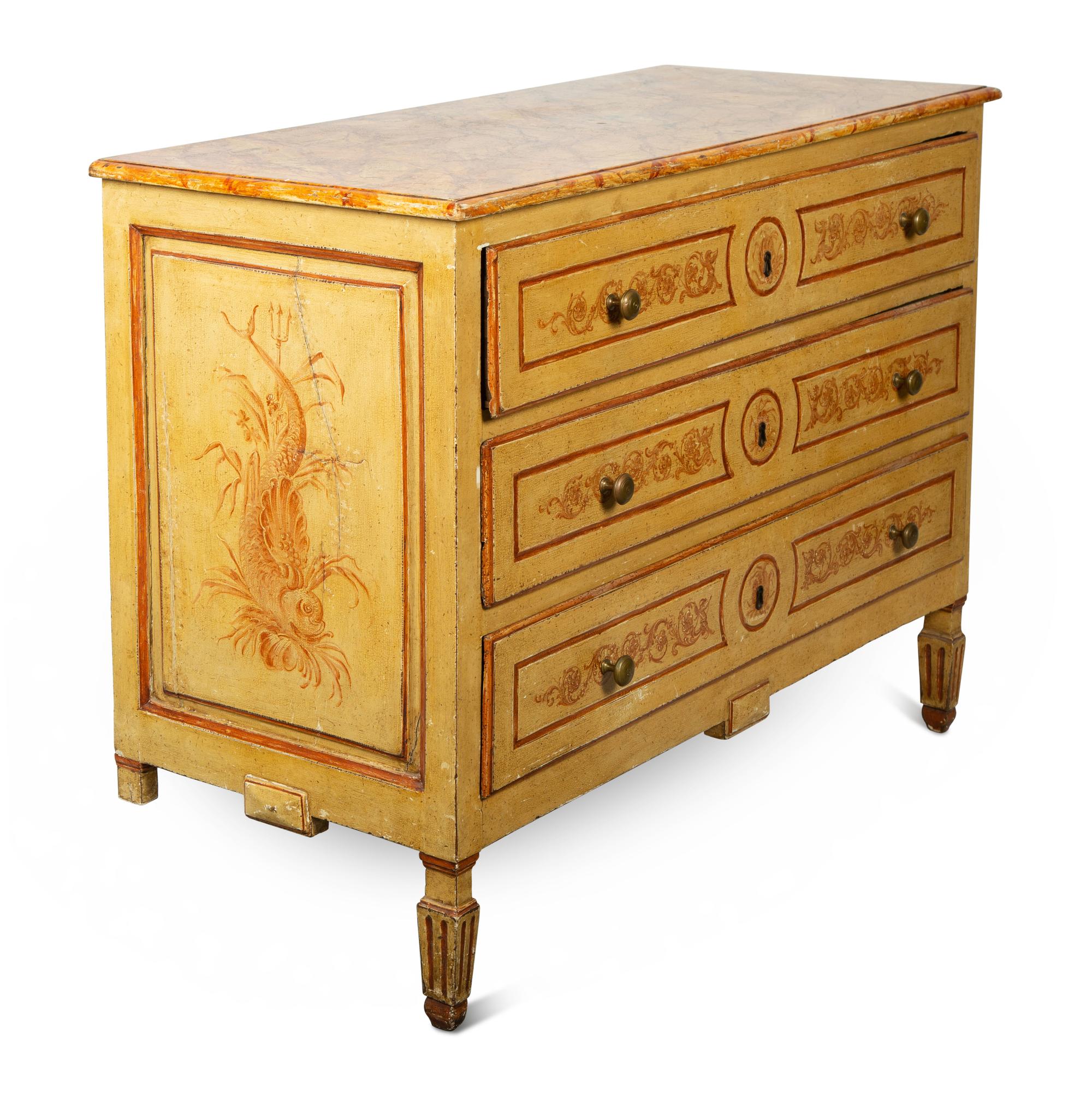 An Italian Painted Faux Marble Top Commode