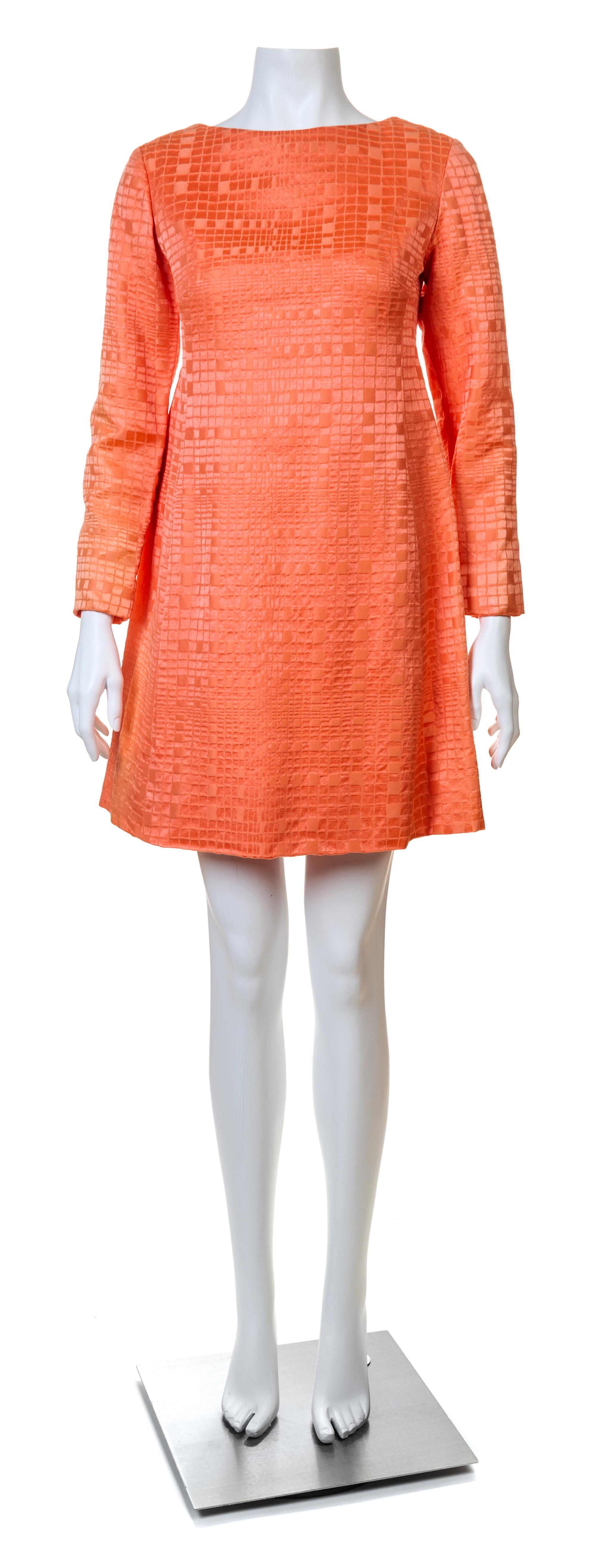 A Christian Dior Tangerine Silk Embossed Cocktail Dress, No Size.