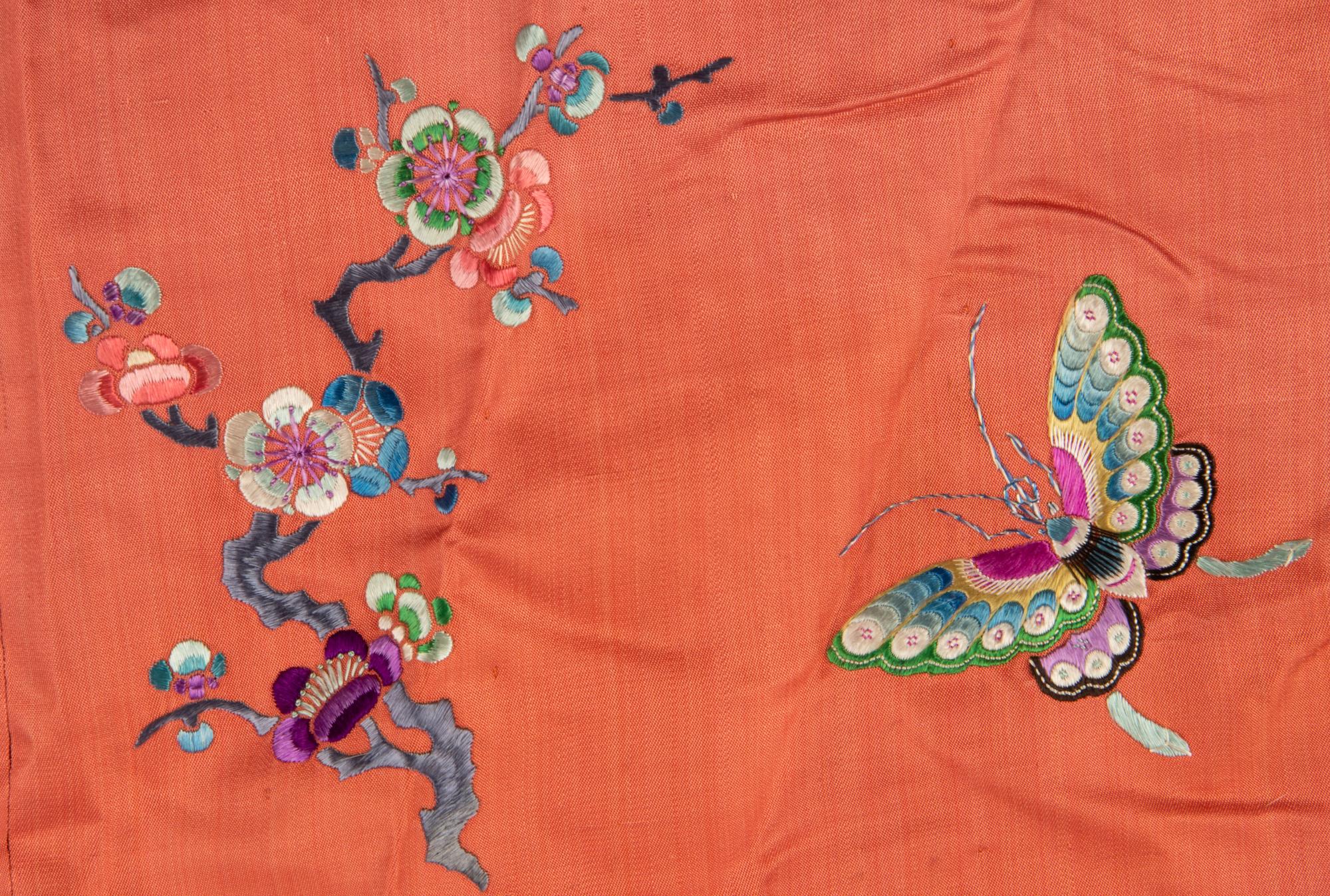 Three Apricot Ground Embroidered Silk Lady's Articles