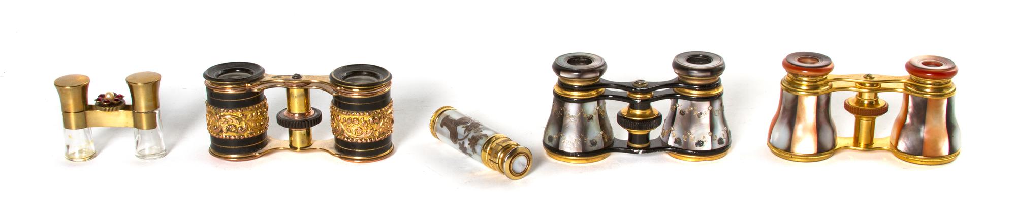 A Collection of Three Opera Glasses, Width of widest 3 7/8 inches.