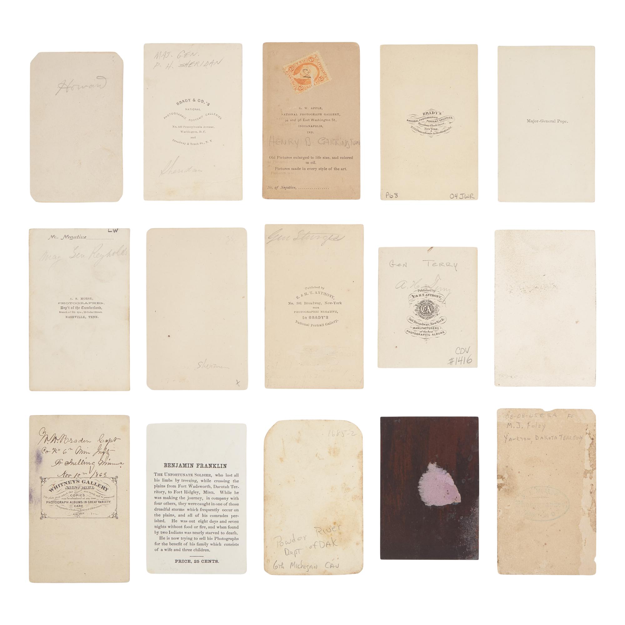 [Civil War-Indian Wars] Group of 15 CDVs of Union soldiers, including Generals Sheridan, Sturgis, and Warren