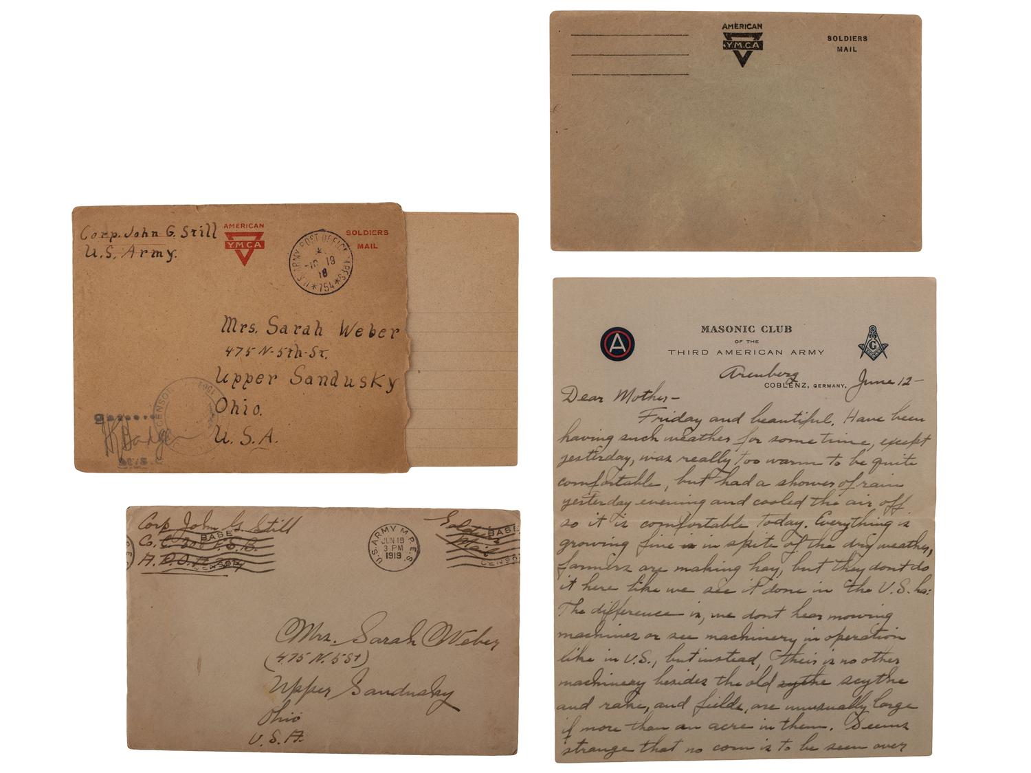 [BUSINESS] -- [OHIO]. Assortment of 19th-20th century letters, documents and account books, highlighted by a Sidney Hall map of the United States and World War I correspondence.