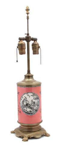 An English Gilt Metal Mounted Porcelain Table Lamp — 20TH CENTURY
