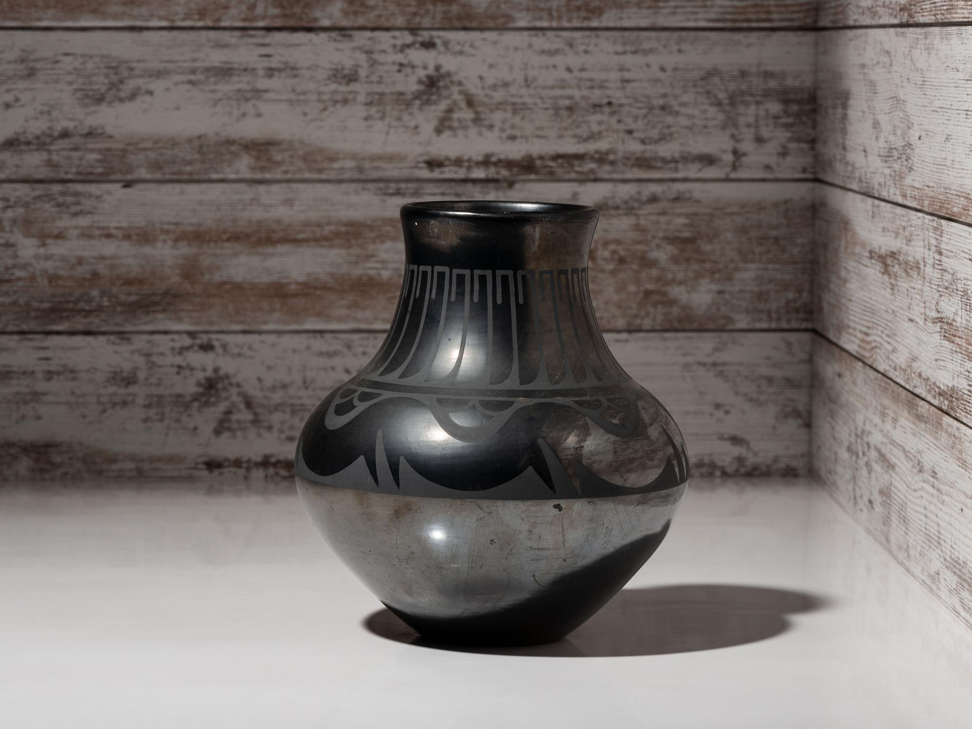 Blackware Pottery Jar, with Gunmetal Finish, July 1968