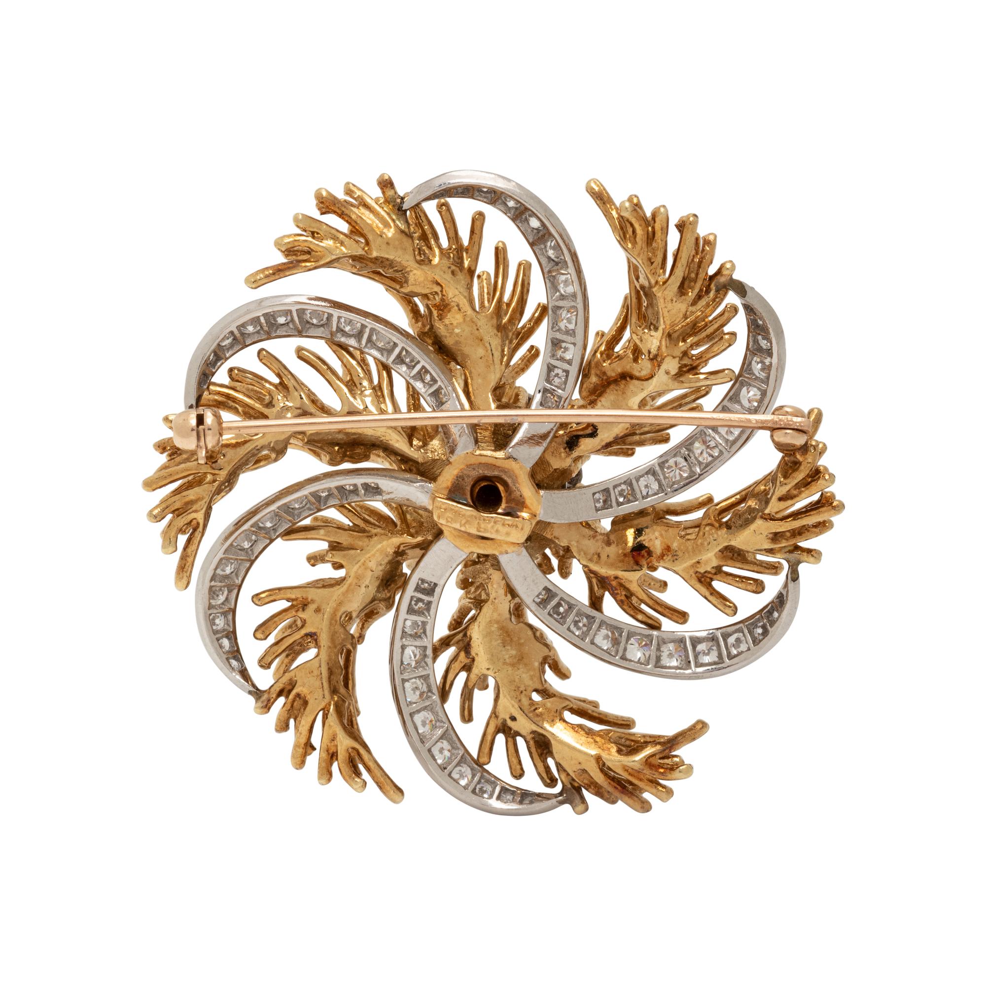 BICOLOR GOLD AND DIAMOND BROOCH