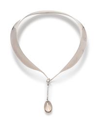 A Sterling Silver Collar Necklace and Two Rutilated Quartz Pendants, Vivianna Torun Bulow-Hube for Georg Jensen,
