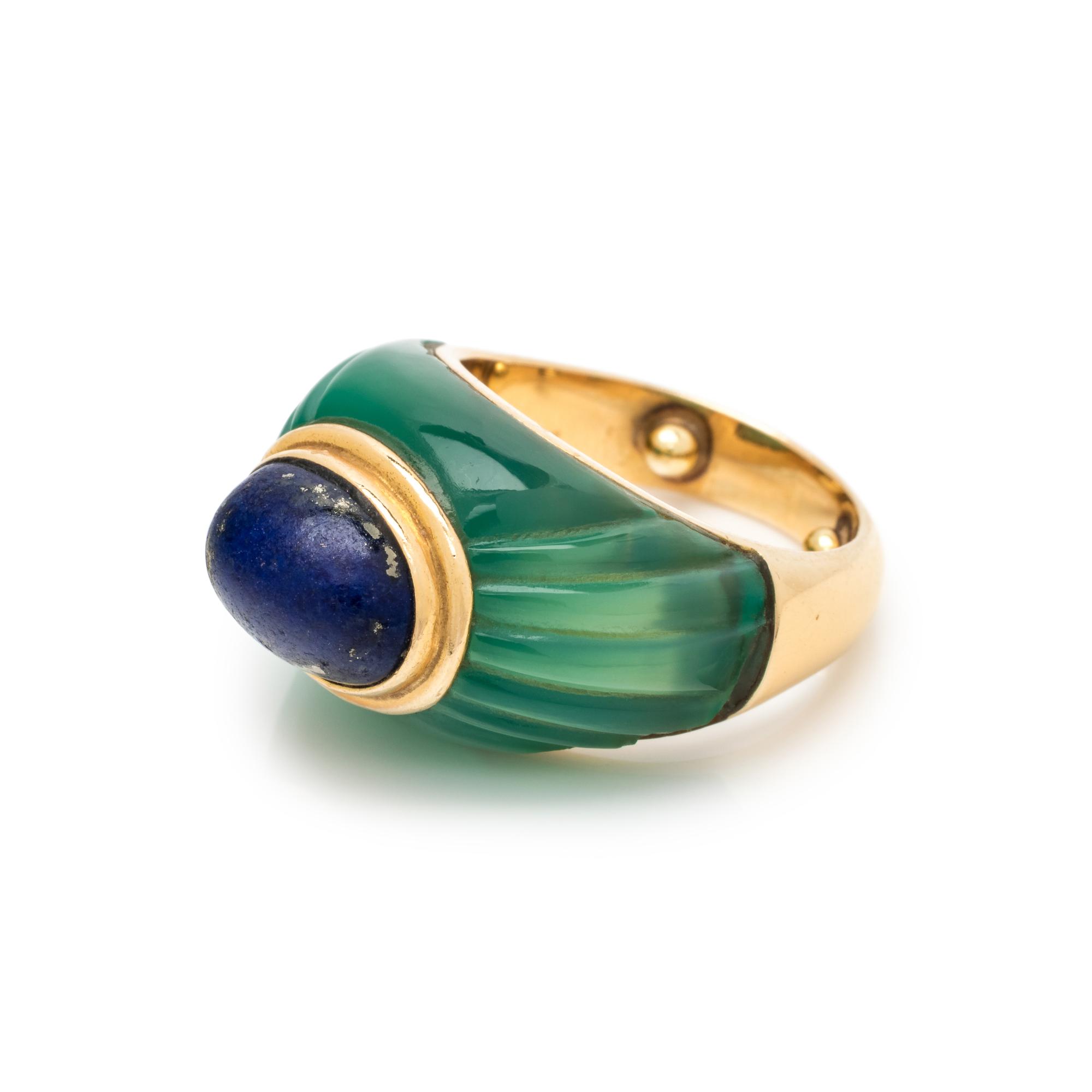 FRENCH, GREEN CHALCEDONY AND LAPIS LAZULI RING