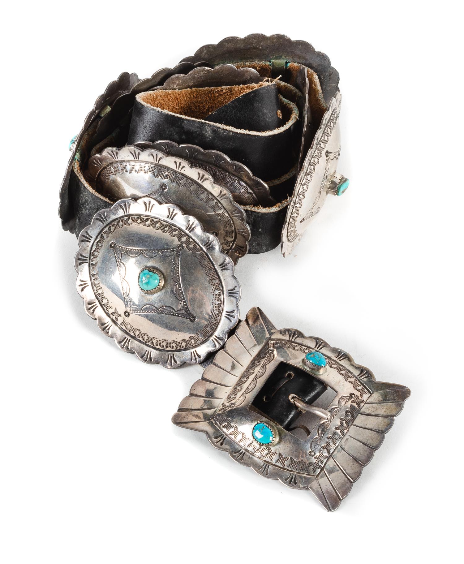 Southwestern Silver and Turquoise Concho Belt Length 37 inches