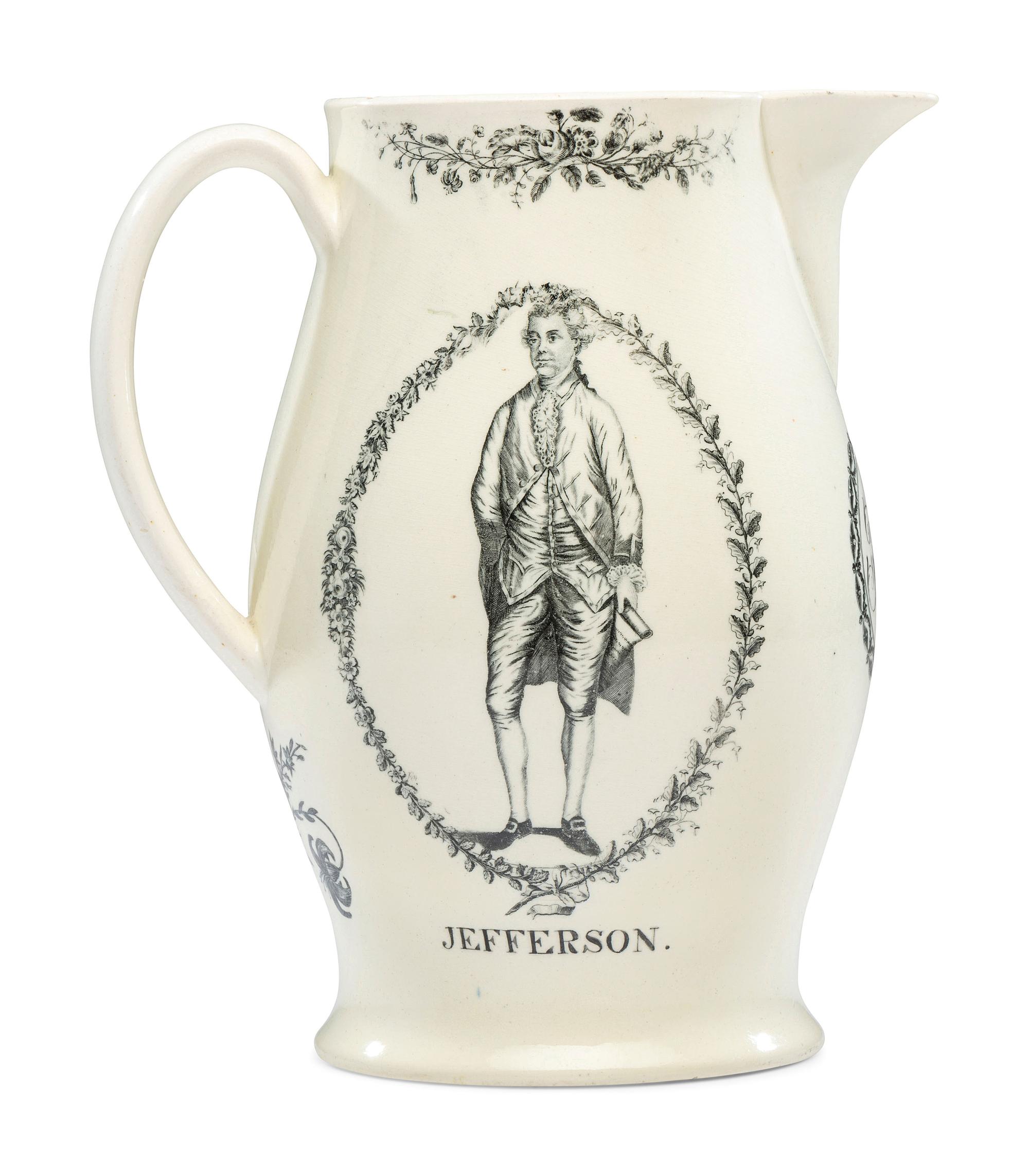 A Rare Liverpool Transfer-Printed Creamware 'Thomas Jefferson' Pitcher