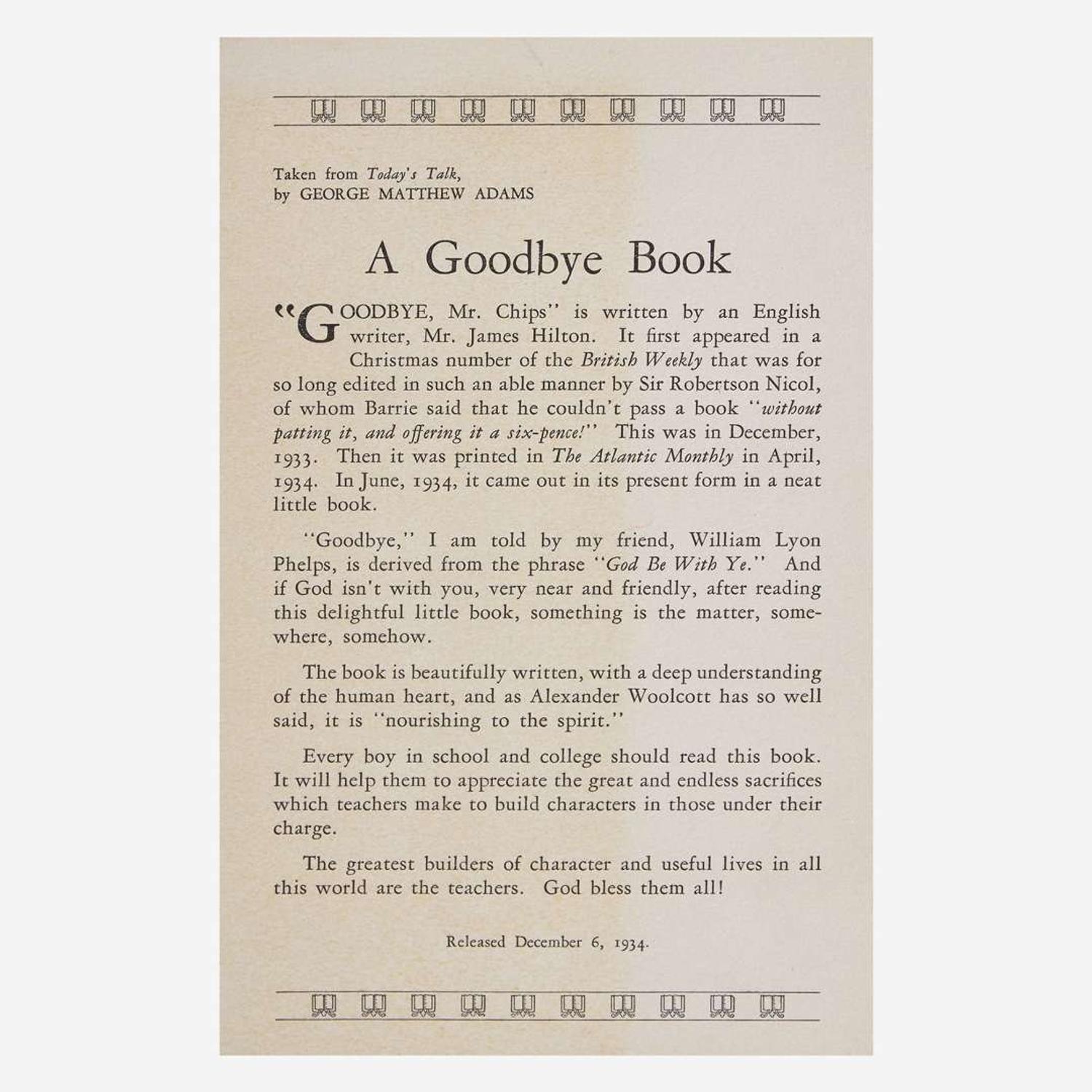 [Literature] Hilton, James Good-bye, Mr. Chips