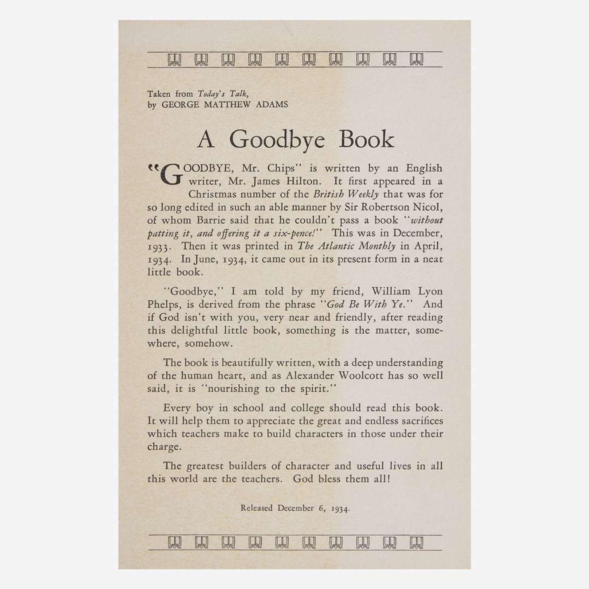 [Literature] Hilton, James Good-bye, Mr. Chips