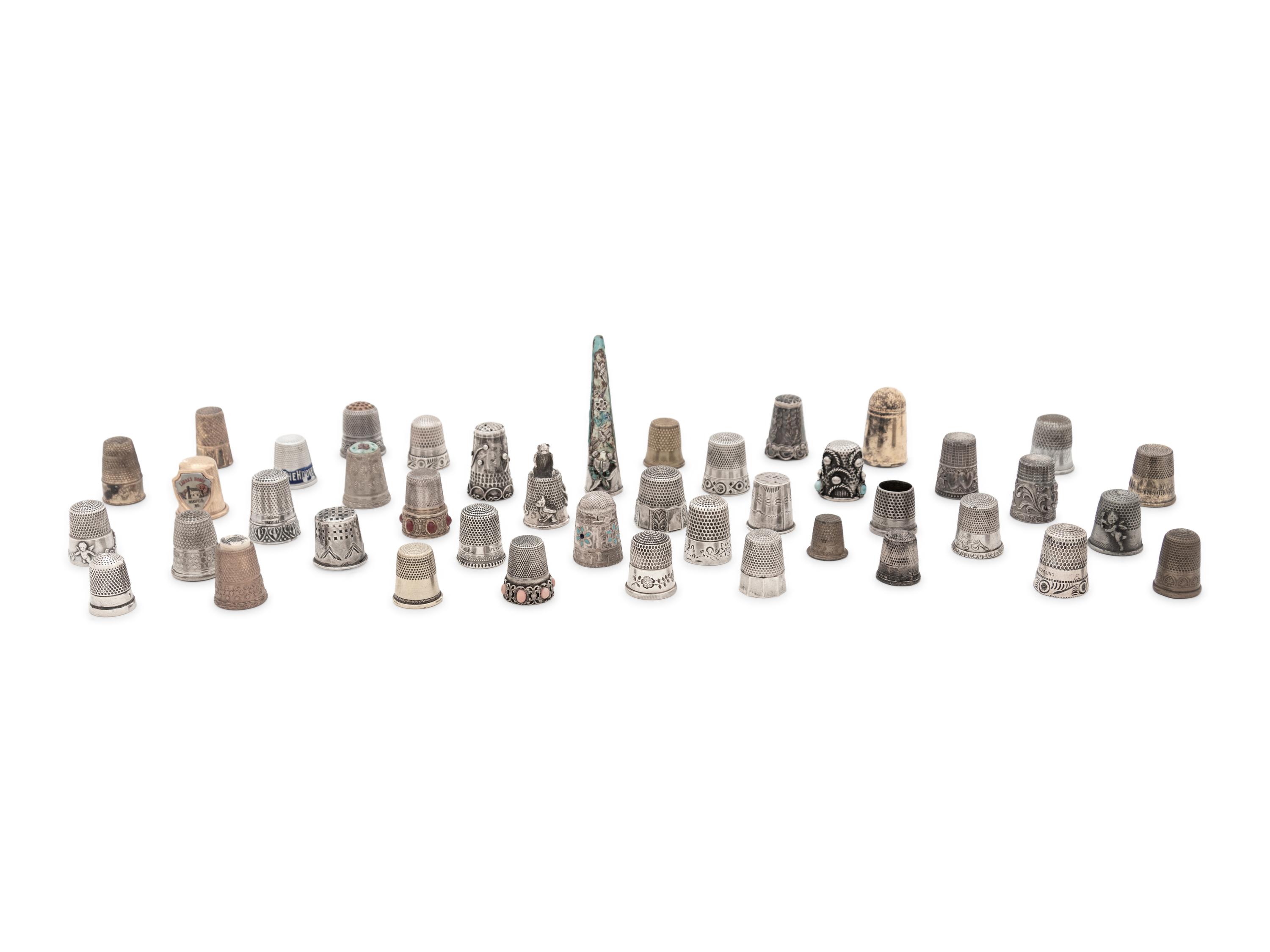 A Collection of Silver, Silver-Plate and Brass Thimbles